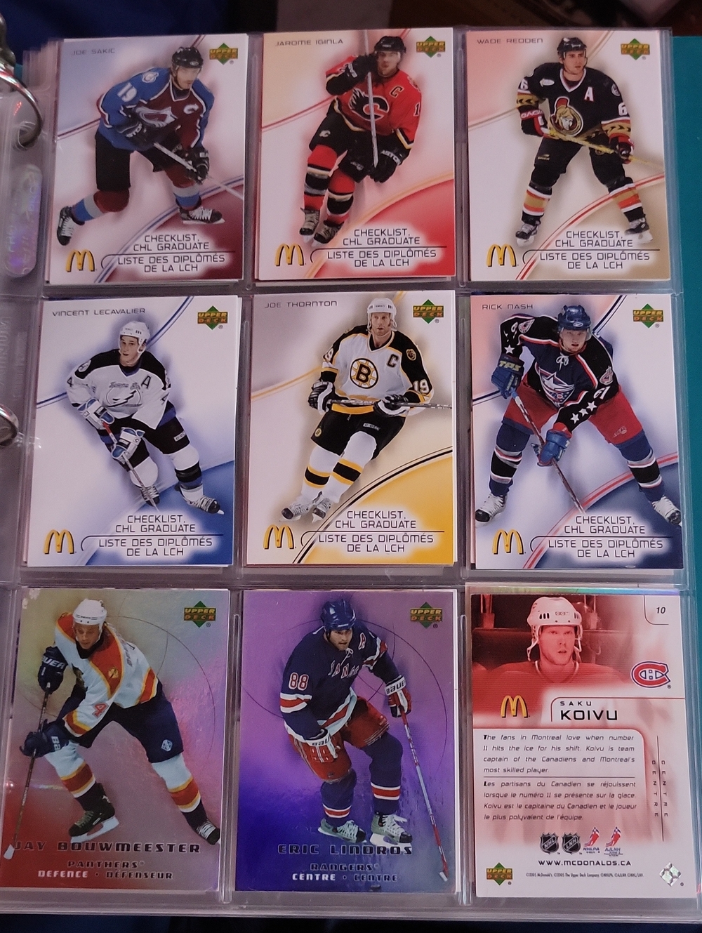 2005 McDonalds Hockey Cards In Clear Sheets - NHL Player Checklist Set